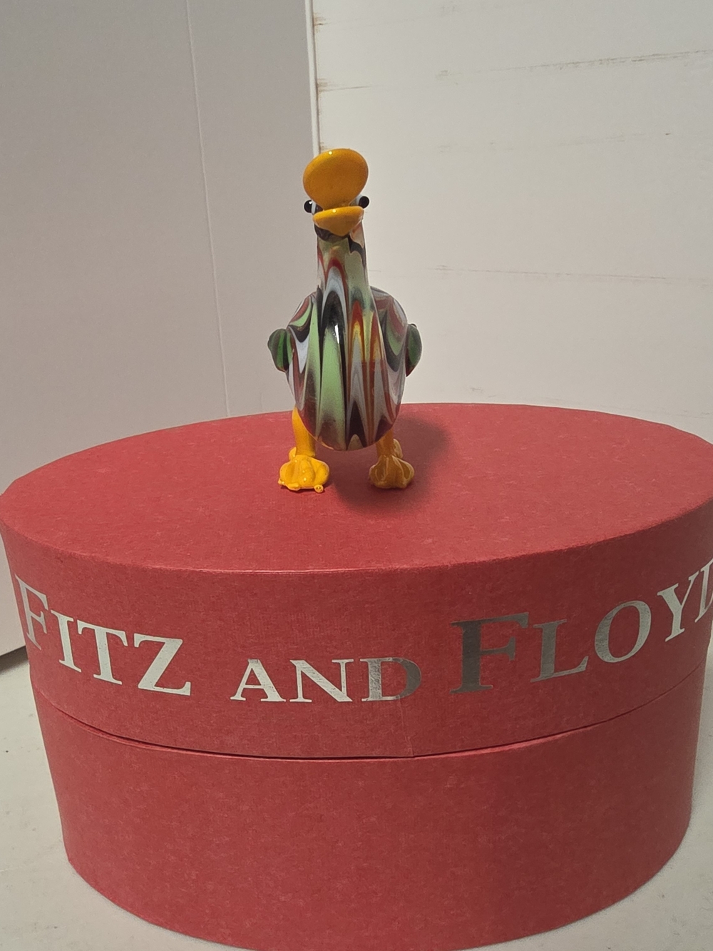 Fitz And Floyd Colorful Glass Bird Figurine - Multi-Color with Yellow Accents
